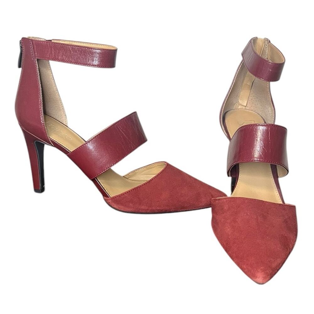 FRANCO SARTO Alysia Maroon Strap Leather Suede Pointed Toe Pump Heel Women’s 10